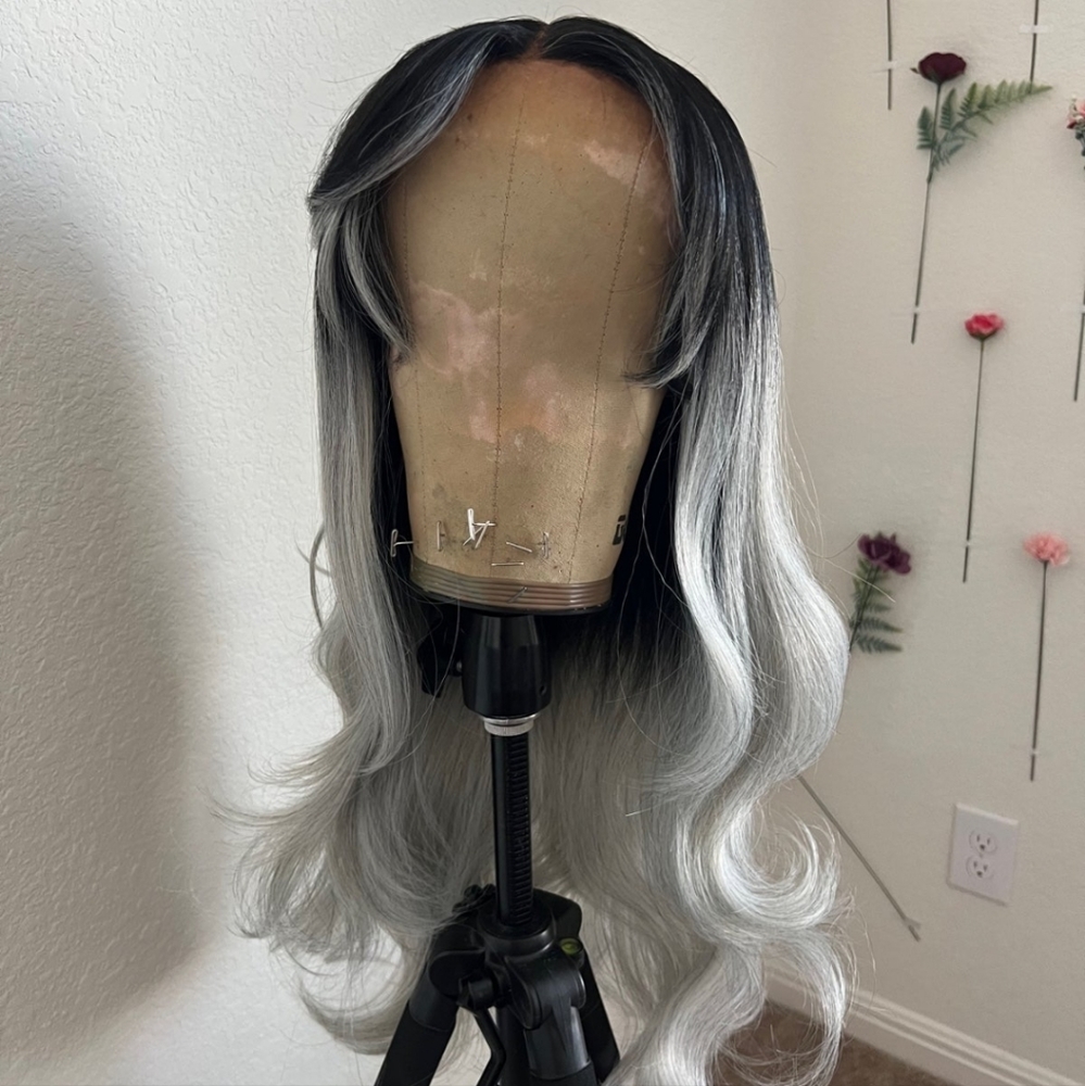 Black and white lace front wig
